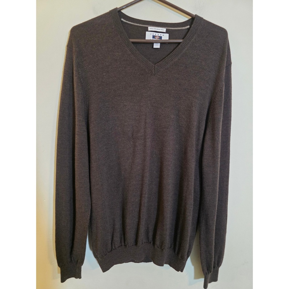 Joseph Abboud Mens XL Brown Extra Fine Merino Wool V-Neck Sweater Espresso Knit